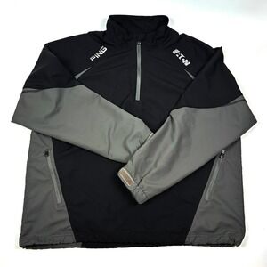 Ping Recovery Golf Windbreaker Jacket Mens Sz L Black Gray 1/4 Zip EATON Pullovr